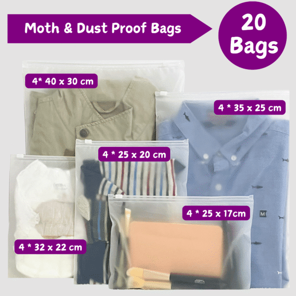 Frosted White Reusable Zip Lock Bags (Pack of 20 – Mixed Sizes)