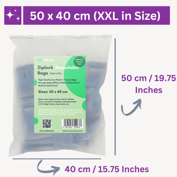 Frosted White Reusable Zip Lock XXL Bags (Pack of 12 – 50 x 40 cm) - Image 2