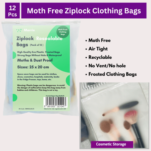 Frosted White Reusable Zip Lock Bags (Pack of 12 – 25 x 20 cm) - Image 2