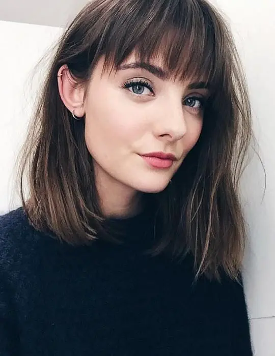 Blunt Shoulder-Length Cut with Full Bangs