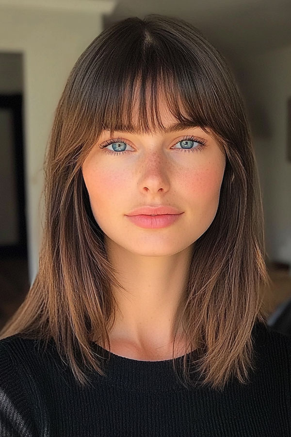 Classic Shoulder-Length Cut with Straight Bangs