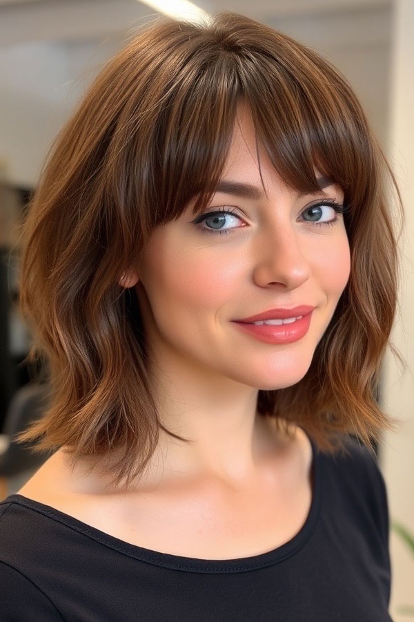 Shoulder-Length Layers with Curtain Bangs