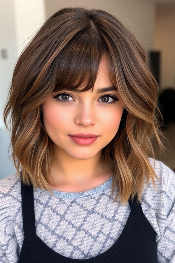 Textured Lob with Piecey Bangs