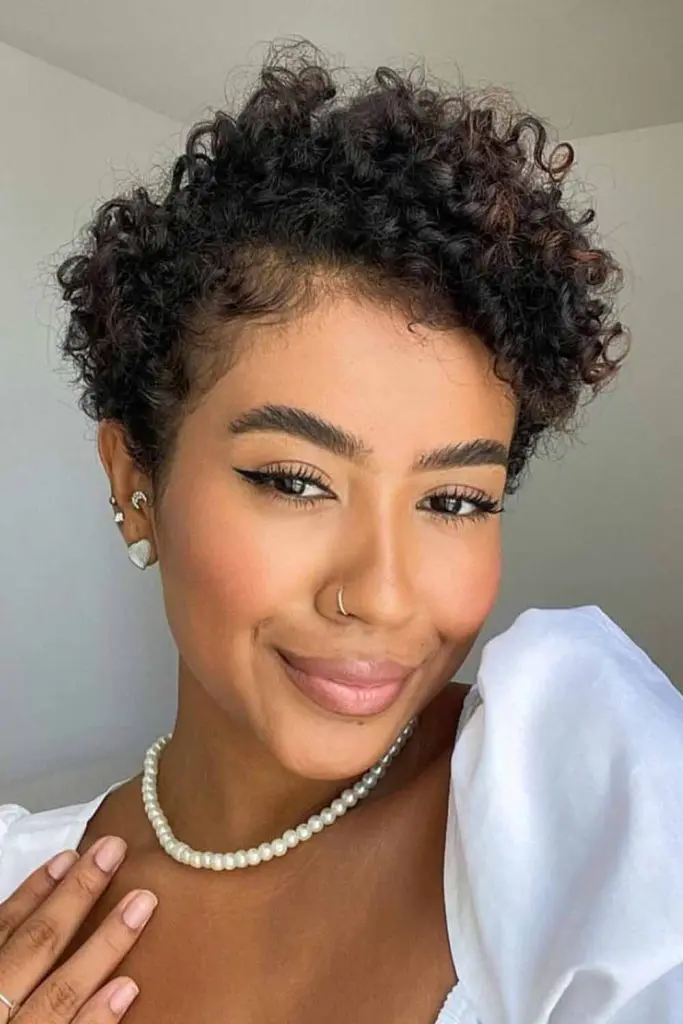 Curly Pixie With Side-Swept Fringe